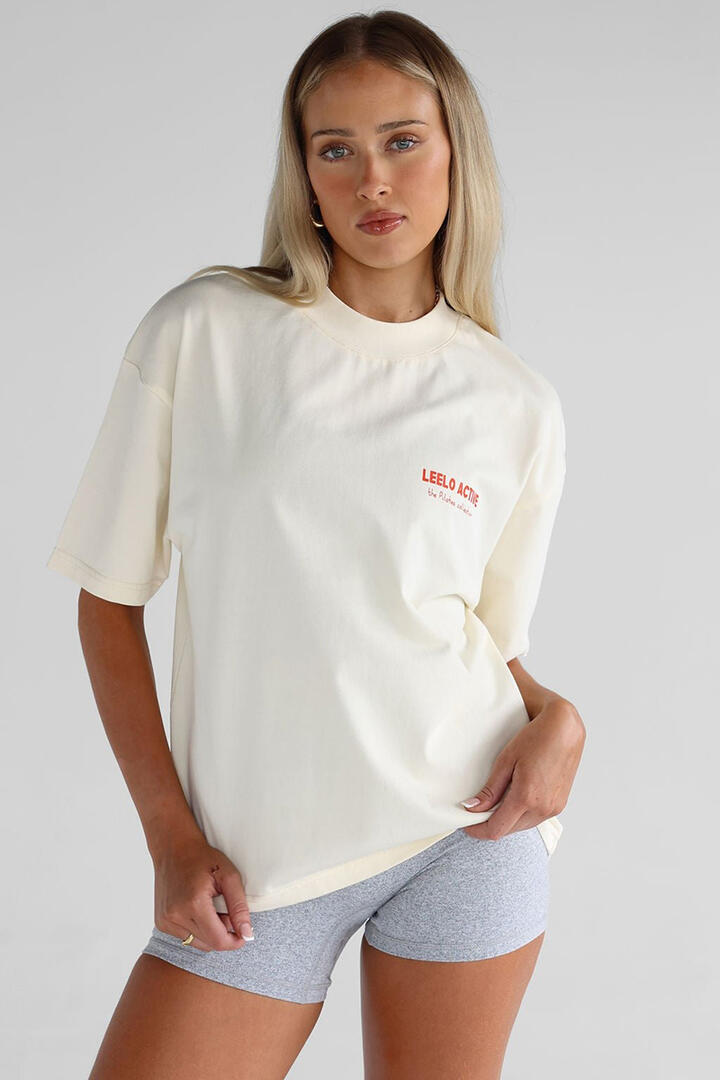 Leelo Active Pilates Collection Boyfriend Tee V3 Cream - Miss Nelly