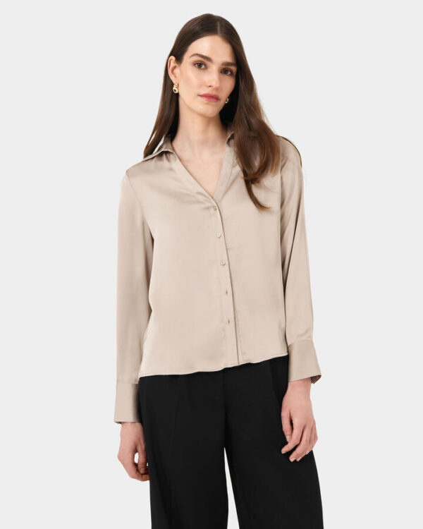 FORCAST Lila V-neck Satin Blouse