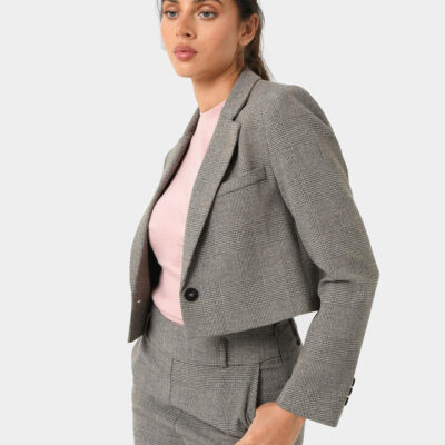 FORCAST Kai Checked Crop Blazer