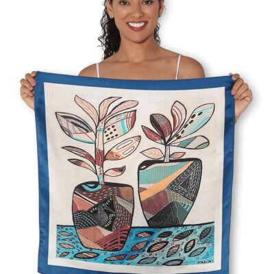 THE ARTISTS LABEL POTTED PLANTS SQUARE SILK SCARF