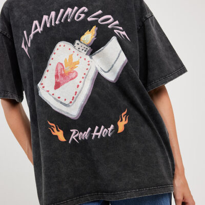 Maku The Label Flaming Love Acid Wash Tee Black