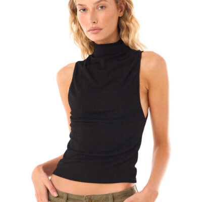 Felle High Neck Rib Tank Black
