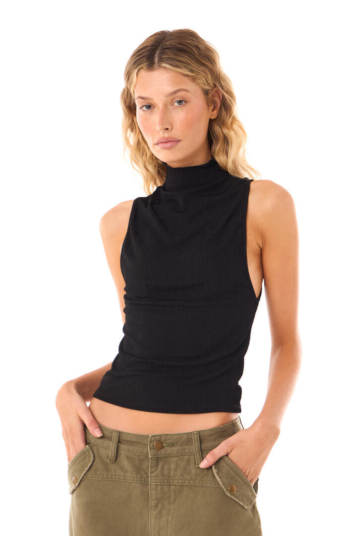 Felle High Neck Rib Tank Black - Miss Nelly