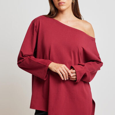 Ode Kaia Off Shoulder Tee Sangria
