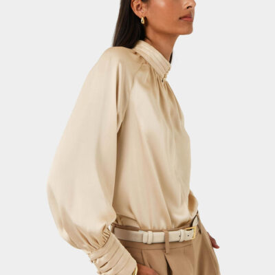 FORCAST Anna Pleated Satin Blouse