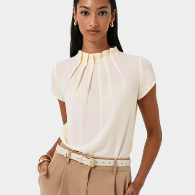 FORCAST Olivia Pleated High Neck Top