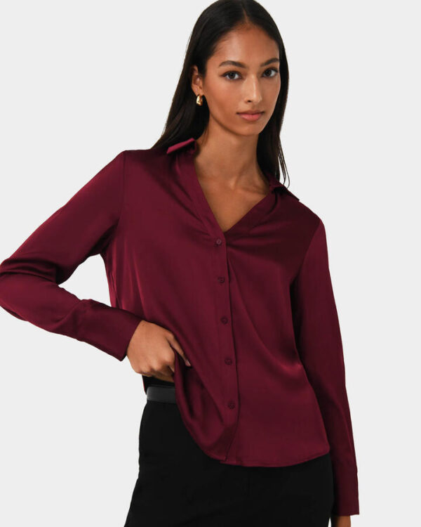 FORCAST Lila V-neck Satin Blouse