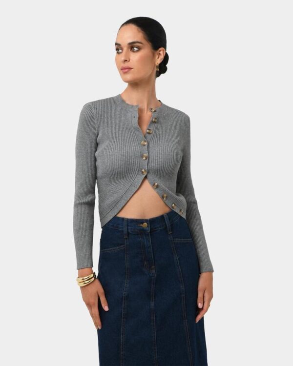 FORCAST Abaya Button Crop Knit