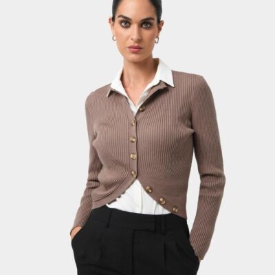 FORCAST Abaya Button Crop Knit