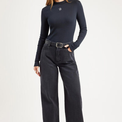 Ode Shelley Mock Neck Top Onyx