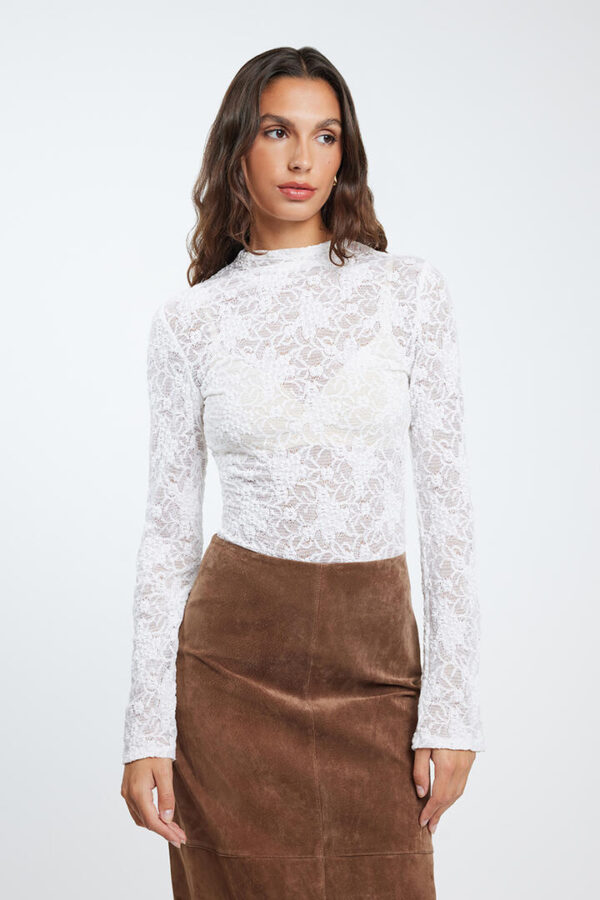 Ode Harlowe Lace Roll Neck Soft White