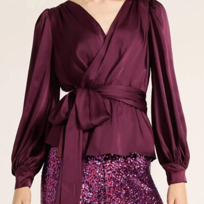 SACHA DRAKE SATIN FAUX WRAP TOP