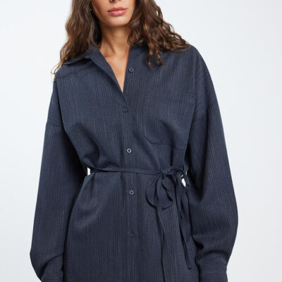Ode Clay Shirt Navy Pinstripe