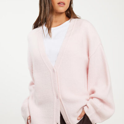 Stylerunner Cher Oversized Knit Cardigan Blush