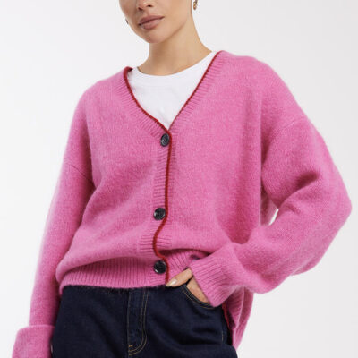 Ena Pelly Noah Knit Cardigan Pink Punch