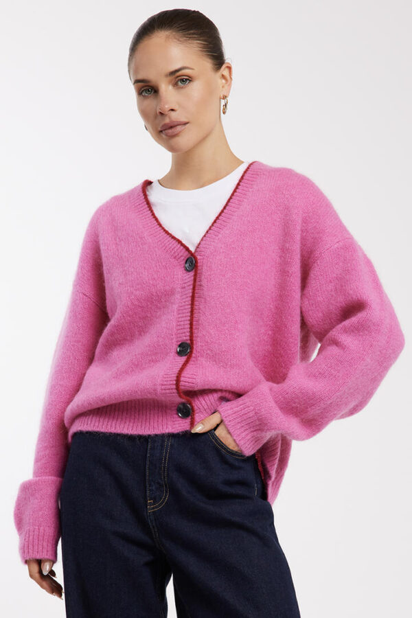 Ena Pelly Noah Knit Cardigan Pink Punch