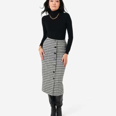 FORCAST Bennet Houndstooth Midi Skirt