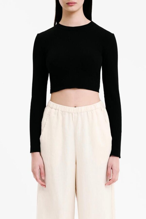 Nude Lucy Essential Ls Waffle Tee Cotton Black