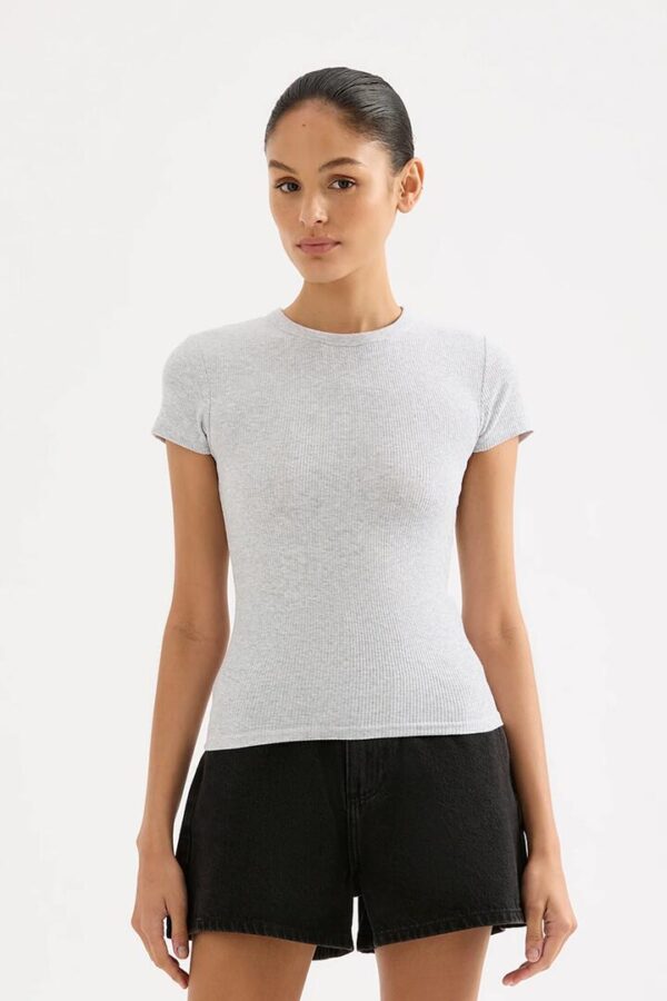 Nude Lucy Womens Organic Rib Ss Tee Cotton Grey Size Xxl