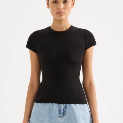 Nude Lucy Organic Rib Ss Tee Cotton Black