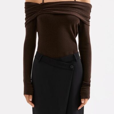 Nude Lucy Womens Serine Off Shoulder Knit Brown Size Xxl