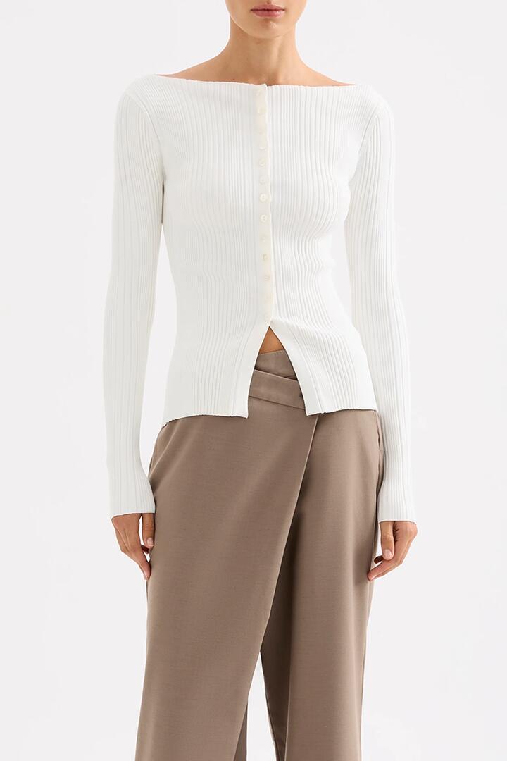Nude Lucy Womens Aylin Knit Ls Top White Size L - Miss Nelly