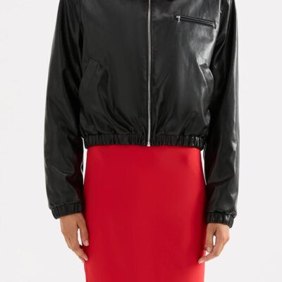 Nude Lucy Womens Tabriz Vegan Leather Bomber Black Size Xxl