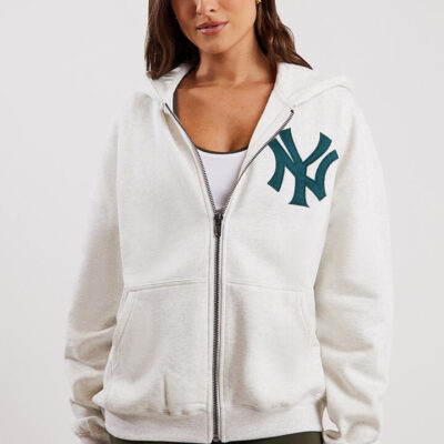 Majestic Arch Yankees Boxy Hoodie White Marle