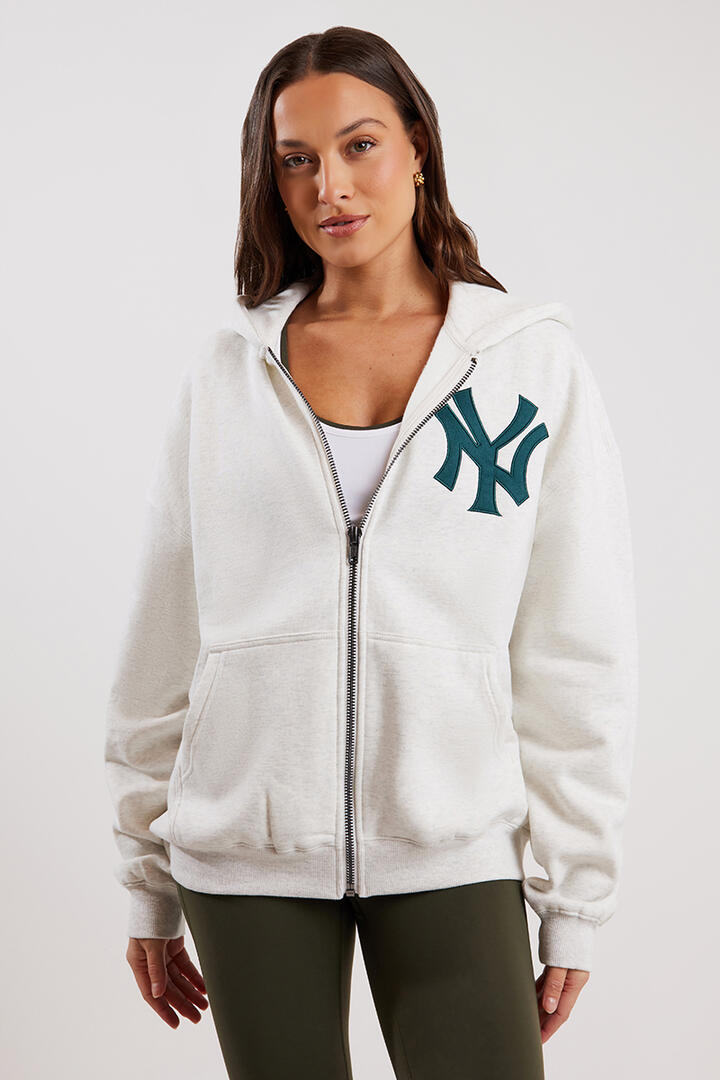 Majestic Arch Yankees Boxy Hoodie White Marle - Miss Nelly