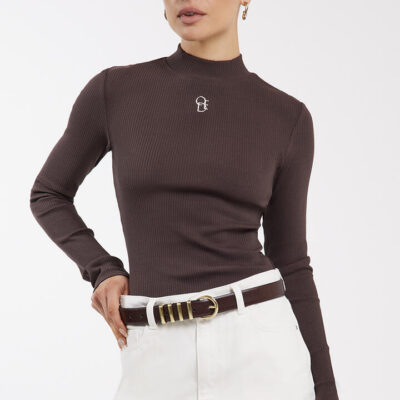 Ode Shelley Mock Neck Top Walnut