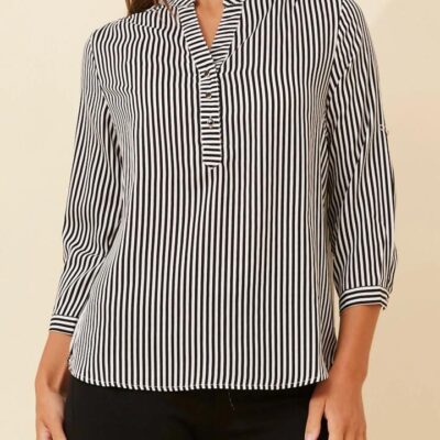 CAROLINE K MORGAN 3/4 SLEEVE STRIPED BLOUSE