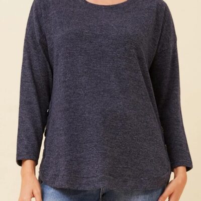CAROLINE K MORGAN BUTTON DETAIL CURVED HEM TOP