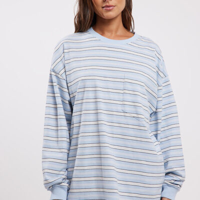 Stylerunner Asher Long Sleeve Tee Baby Blue & Navy Stripe