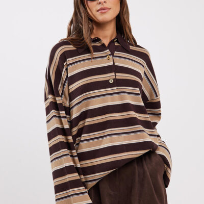 Stylerunner Spencer Knit Rugby Multi Brown Stripe