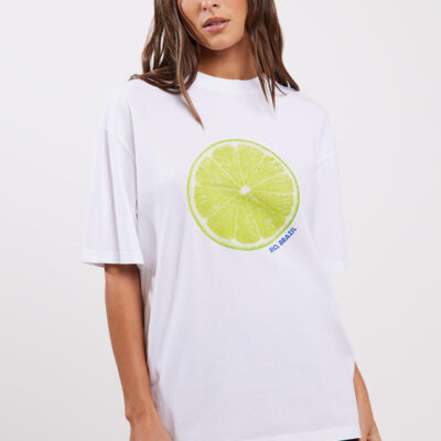 Stylerunner Lime Short Sleeve Oversized Tee Bright White