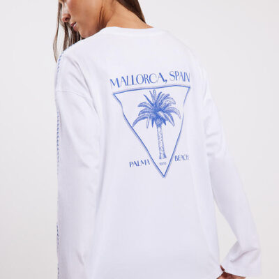 Stylerunner Mallorca Spain Long Sleeve Oversized Tee Bright White
