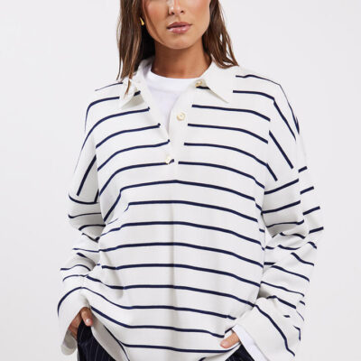 Stylerunner Spencer Knit Rugby Navy Stripe