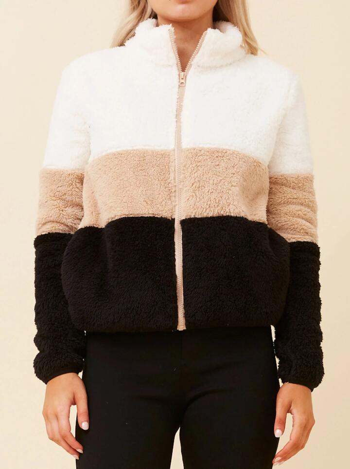 CAROLINE K MORGAN BLOCK STRIPE TEDDY JACKET - Miss Nelly