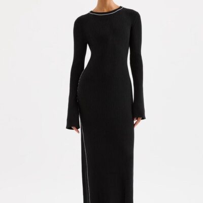 Nude Lucy Gaia Knit Maxi Dress Cotton Black