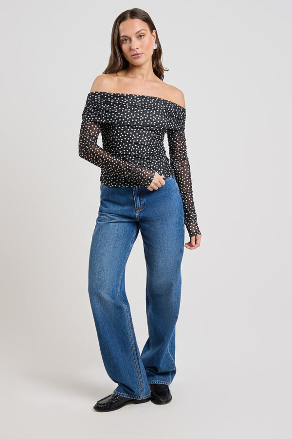 Ode Jude Mesh Asymmetric Top Onyx Polka Dot