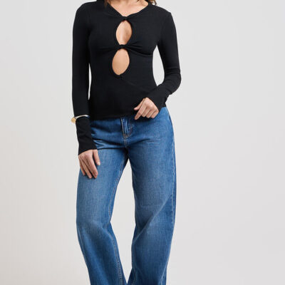 Ode Twist Front Jersey Long Sleeve Top Onyx
