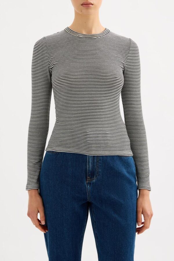 Nude Lucy Organic Rib Ls Tee Cotton Stripes
