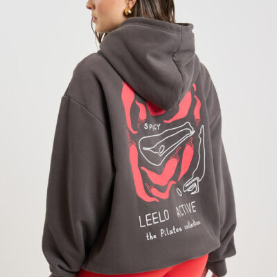 Leelo Active V6 Pilates Collection Chilli Hoodie Charcoal
