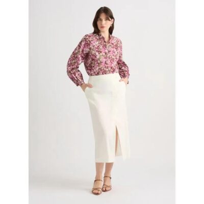 David Lawrence Janis Linen Blend Column Skirt