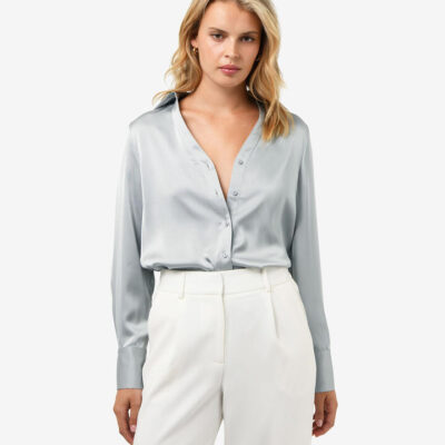 FORCAST Lila V-neck Satin Blouse