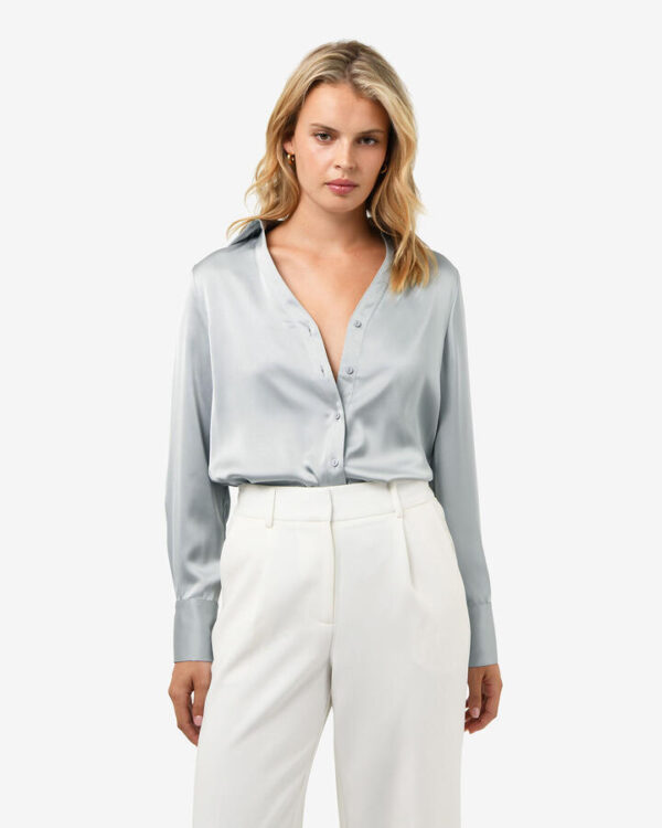 FORCAST Lila V-neck Satin Blouse
