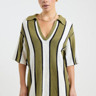 Zulu And Zephyr Olive Stripe Textured Knit Shirt