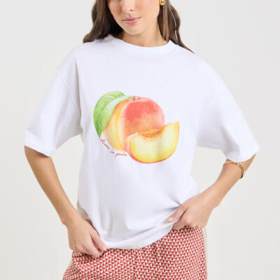 Stylerunner Peach Slice Short Sleeve Oversized Tee Bright White