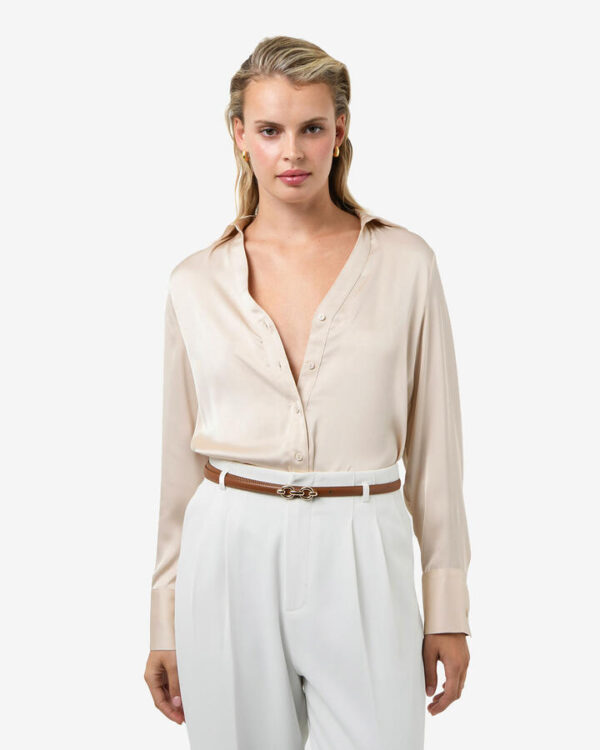 FORCAST Lila V-neck Satin Blouse