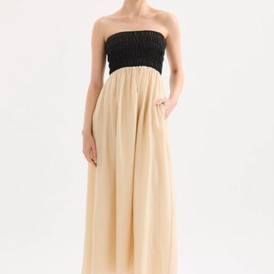 Nude Lucy Frances Shirred Maxi Dress Linen Yellow